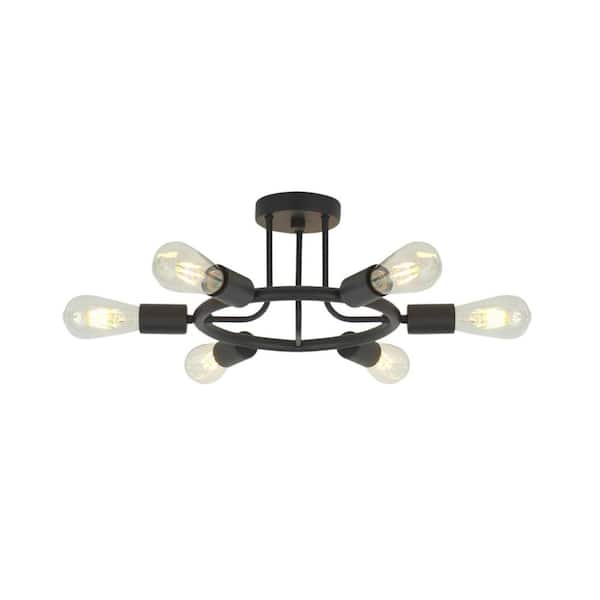 Amucolo 26 in. 6-Light Black Modern Sputnik Lights Semi- Flush Mount Ceiling Light