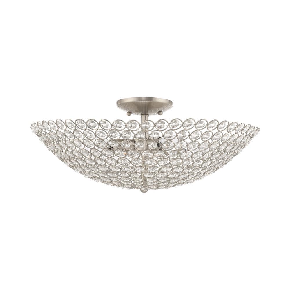 Cassandra Brushed Nickel 4-Light Crystal Bowl Ceiling Fixture