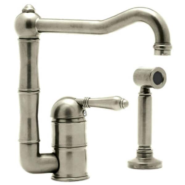 ROHL Country Single-Handle Standard Kitchen Faucet with Side Sprayer in Satin Nickel