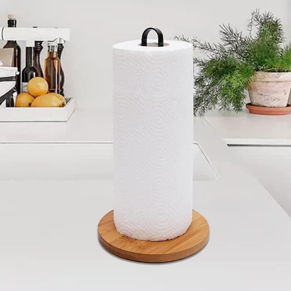 Unbranded Wood Paper Towel Holder Countertop, Kitchen Towel Holder Free-Standing with Non-Slip Wooden Base in Black