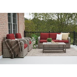 Forsyth 6-Piece Wicker Patio Conversation Set with Red Polyester Cushions