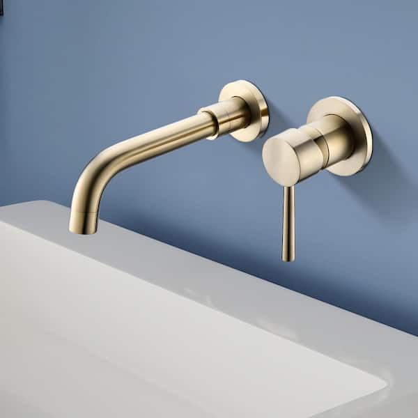 Single Handle Wall Mounted Bathroom Faucet in Brushed Gold