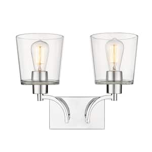 Evalon 16 in. 2-Light Chrome Vanity Light with Clear Glass