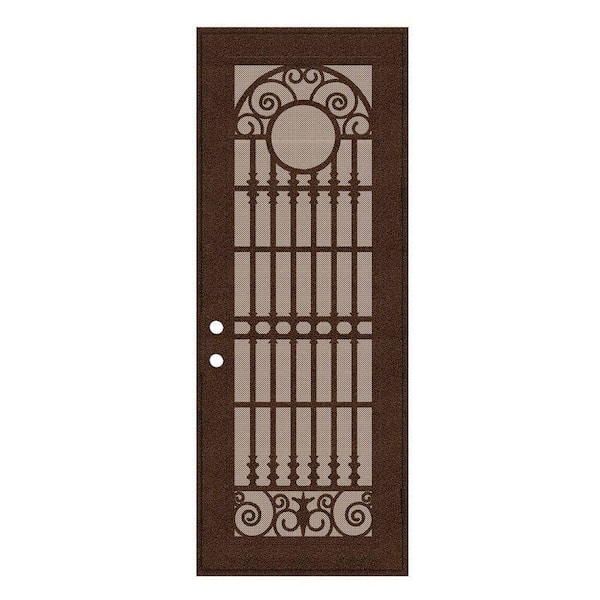 Unique Home Designs 36 in. x 96 in. Spaniard Copperclad Right-Hand Surface Mount Aluminum Security Door with Desert Sand Perforated Screen