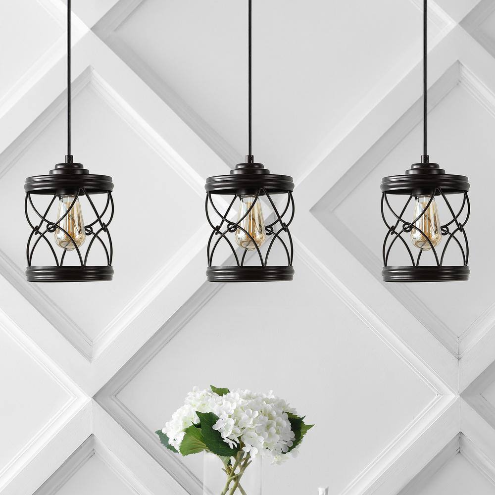 Marelle 6.5" Black Farmhouse Glass Jar LED Pendant Light Set