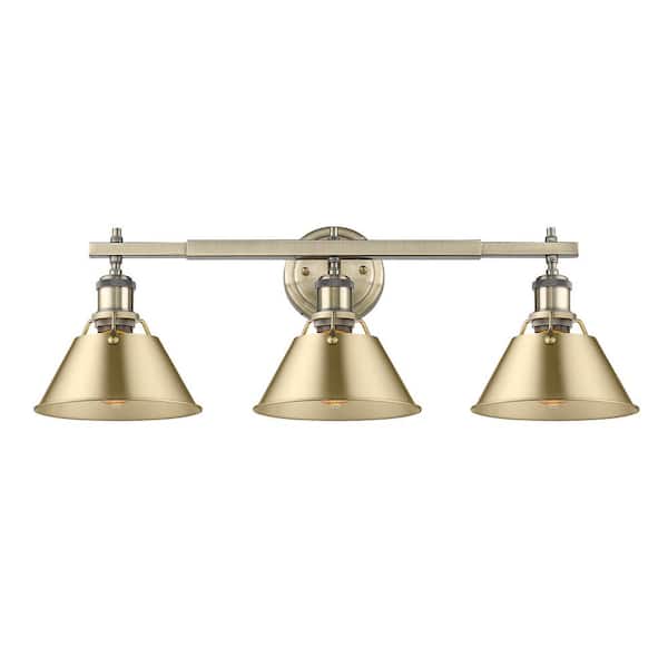 Golden Lighting Orwell 27.25 in. 3-Light Aged Brass and Brushed Champagne Bronze Vanity Light