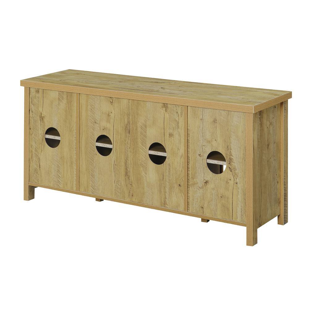 Farmhouse English Oak TV Stand with Sliding Barn Doors and Storage