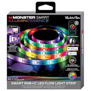 16.4ft Smart Sound Reactive RGBIC Multi-color Flow Effect LED Amplifier Light Strip, Mobile App Control
