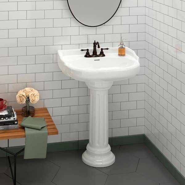 Victoria 26 in. Pedestal Combo Bathroom Sink for 8 in. Widespread in Bisque