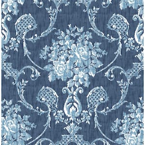 Winsome Blue Floral Damask Blue Wallpaper Sample