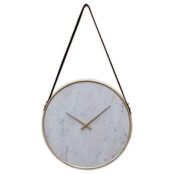 Uniquewise Decorative Contemporary Metal Wall Clock Marble Look Face Gold Rim and Handles for Dining Living or Kitchen