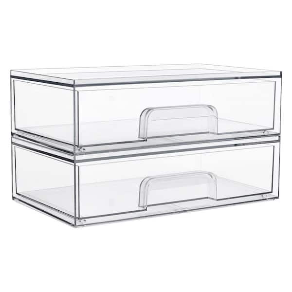 2-Piece 12.1 in. W Clear Acrylic Plastic Stackable Storage Drawers for Makeup Palettes, Cosmetics, and Beauty Supplies