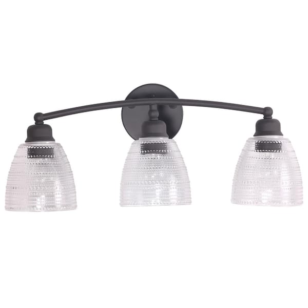 Unbranded Clayton 24.25 in. 3-Light Bronze Vanity Light with Hobnail Glass Shade