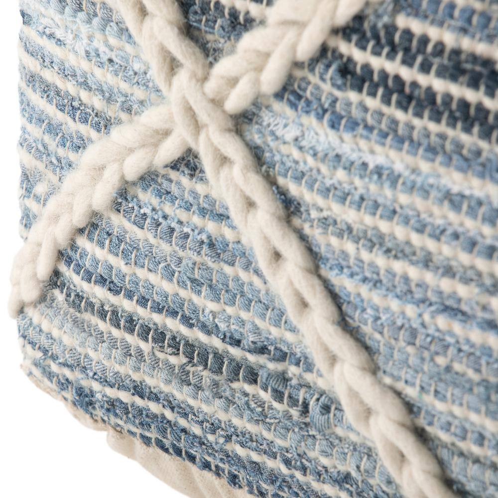 Cowan Boho Handwoven Square Pouf in Blue and Natural