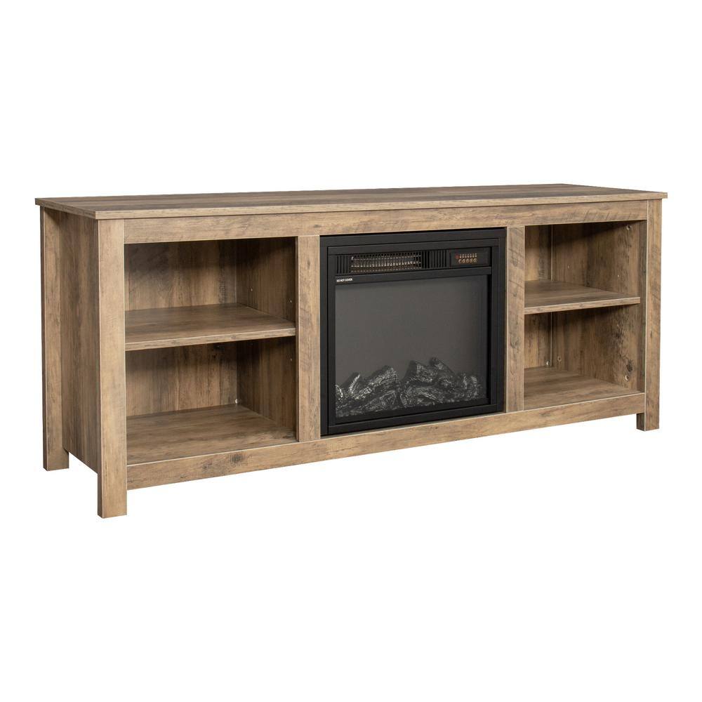 Qualfurn 58 in. Rustic Oak Fireplace TV Stand Fits TV's up to 55 in