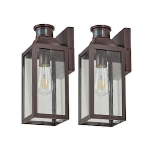 1-Light Bronze Wall Sconce with Motion Sensor and Bubble Glass (2-Pack)