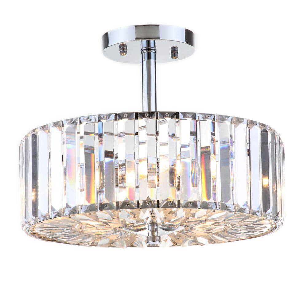 Ariel Contemporary Chrome & Crystal 13.5" LED Drum Ceiling Light