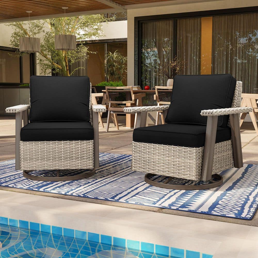 MeetLeisure Brown Swivel Wicker Outdoor Lounge Chair Seating Set