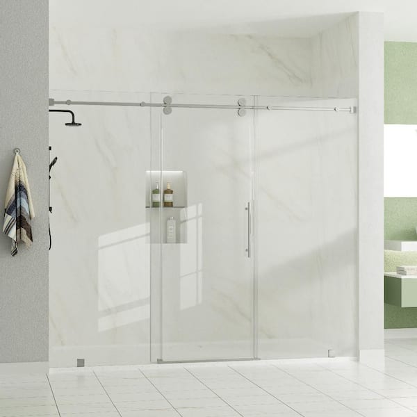 VestaXL 84 in.-88 in. W x 76 in. H Sliding Frameless Shower Door in Chrome with Clear Glass