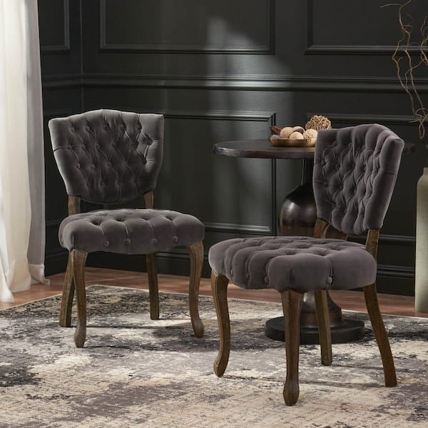 Bates Charcoal Fabric Tufted Dining Chairs (Set of 2)