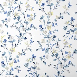 Emily White/Blue Non-Pasted Wallpaper Roll (Covers 52 sq. ft.)