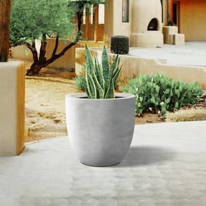 13 in. D Round Raw Concrete Modern Planter, Outdoor Flower Pot, Plant Pot with Drainage Hole, Plug for Garden