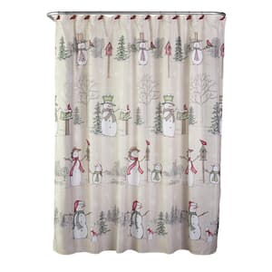Snowman Land 72 in. x 72 in. 100% Polyester Shower Curtain and 12 Resin Hook Set
