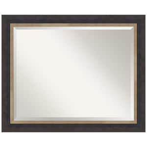 Hammered Charcoal Tan 32.75 in. x 26.75 in. Beveled Casual Rectangle Wood Framed Bathroom Wall Mirror in Black