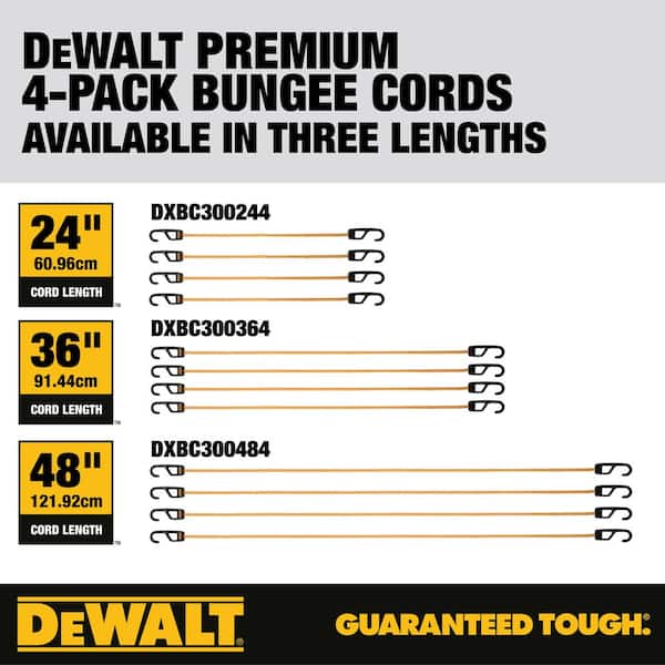 DEWALT 48 in. Round Bungee Cords with Interlock Coated Metal Hooks