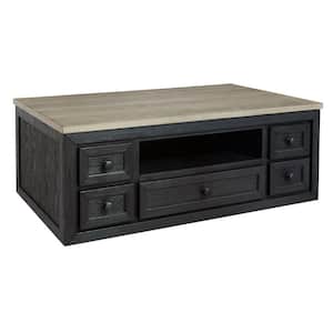 30 in. Black and Brown Rectangle Wood Coffee Table with 5-Drawers
