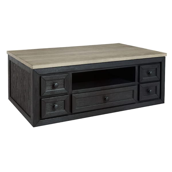 Benjara 30 in. Black and Brown Rectangle Wood Coffee Table with 5-Drawers