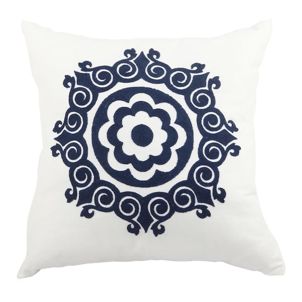 A & B Home White, Navy Blue Polyester 20 in. x 20 in. Throw Pillow