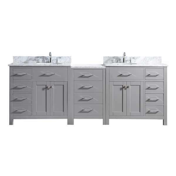 Virtu USA Caroline Parkway 93 in. W x 22 in. D x 35 in. H Double Sink Bath Vanity in Cashmere Gray with Marble Top