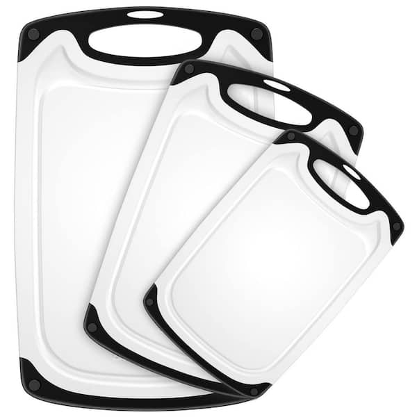 15.6 in. x 9.4 in. Rectangle Plastic Cutting Board with Juice Grooves and Grinding Area Easy Grip Handle in White