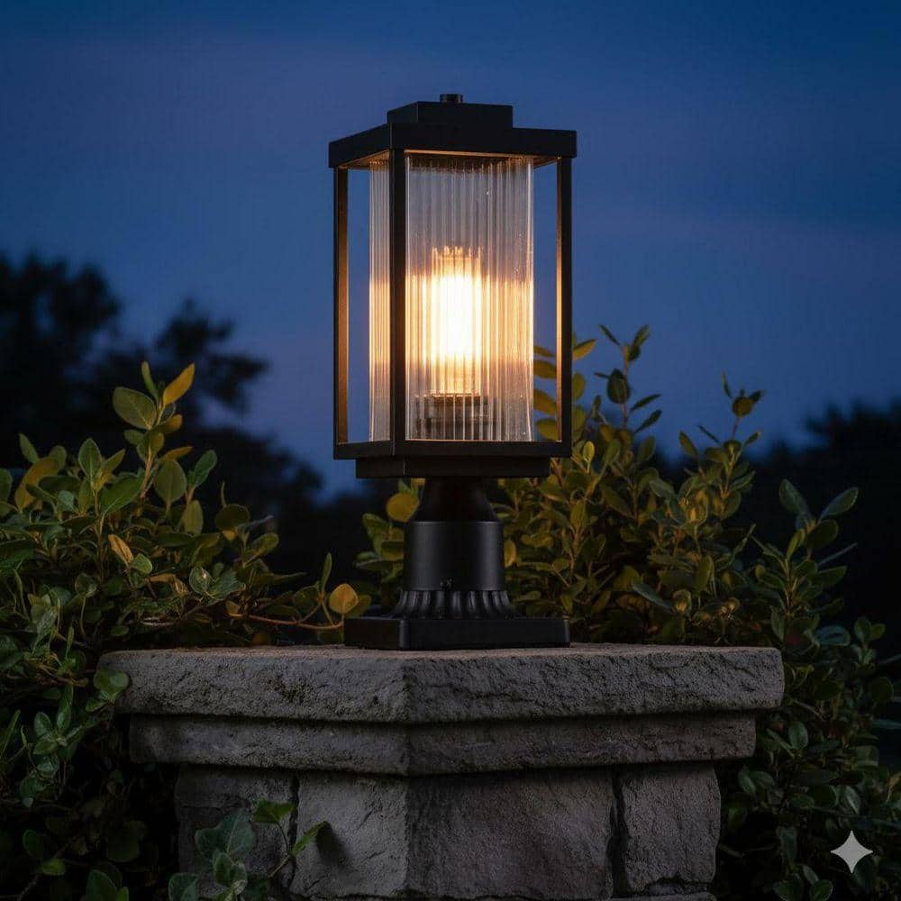 pasentel 1-Light Black Metal Outdoor Waterproof Post Light Set