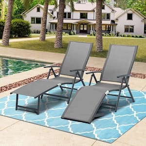 2-Piece Aluminum Adjustable Outdoor Chaise Lounge in Gray