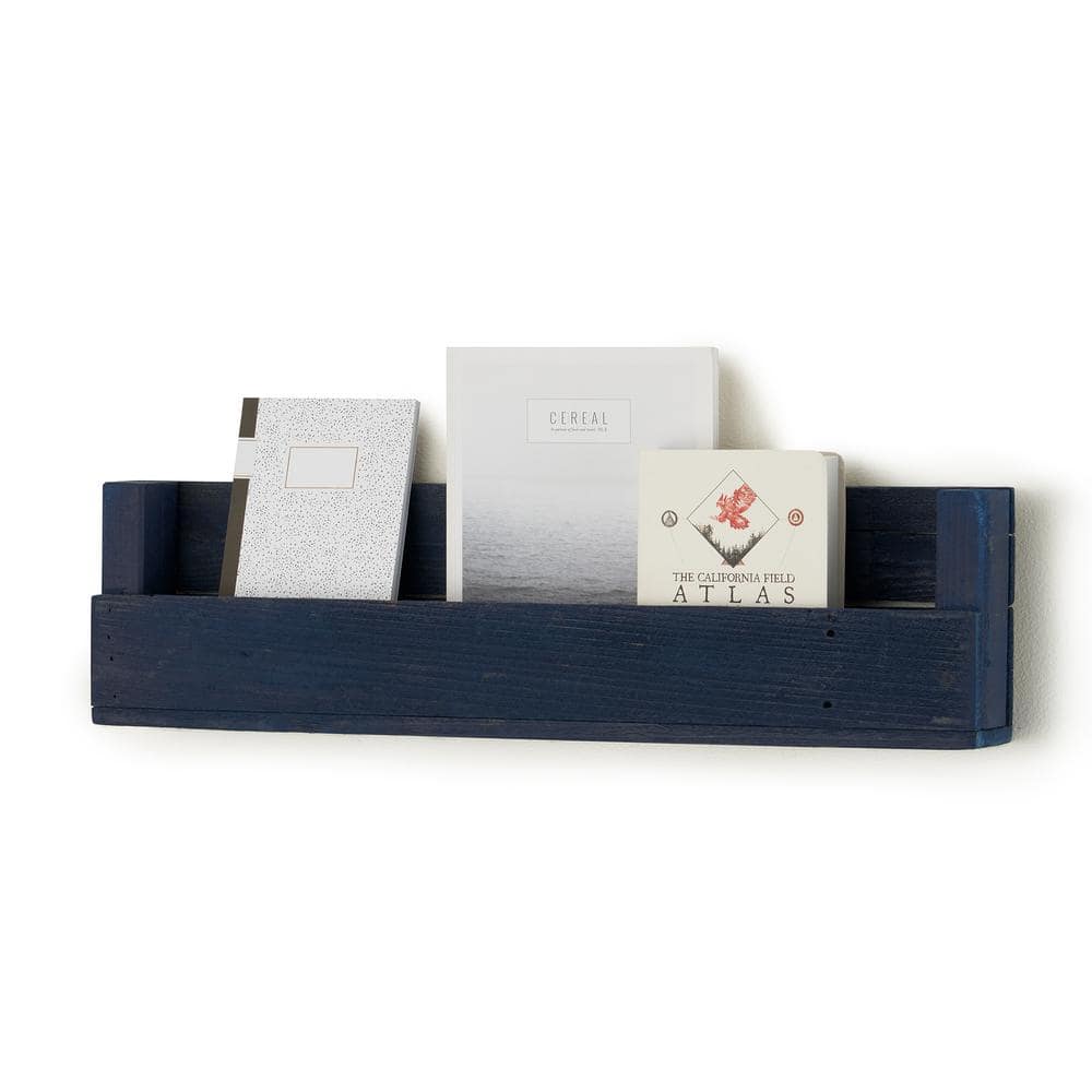Navy Blue Reclaimed Wood Floating Wall Shelves, 3-Pack
