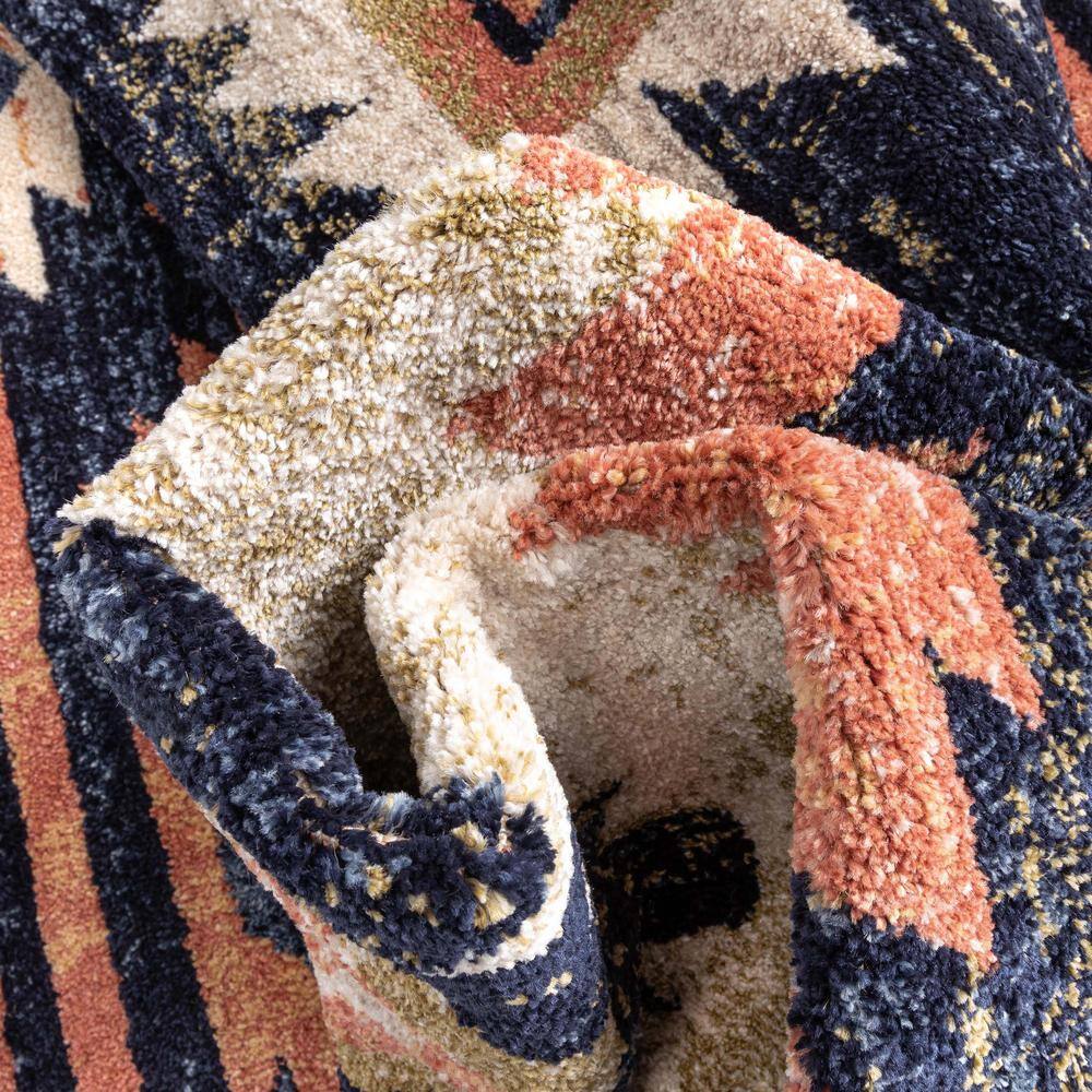Blue Southwestern Tribal Synthetic 8' x 10' Reversible Area Rug