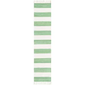 Chindi Rag Striped Green and Ivory 2 ft. 7 in. x 10 ft. Area Rug