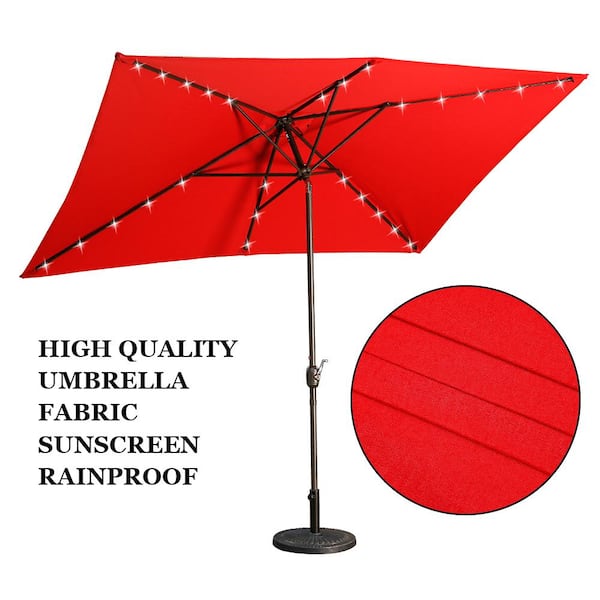 Kadehome 10 Ft X 6 5 Rectangular, Red Rectangular Patio Umbrella With Solar Lights