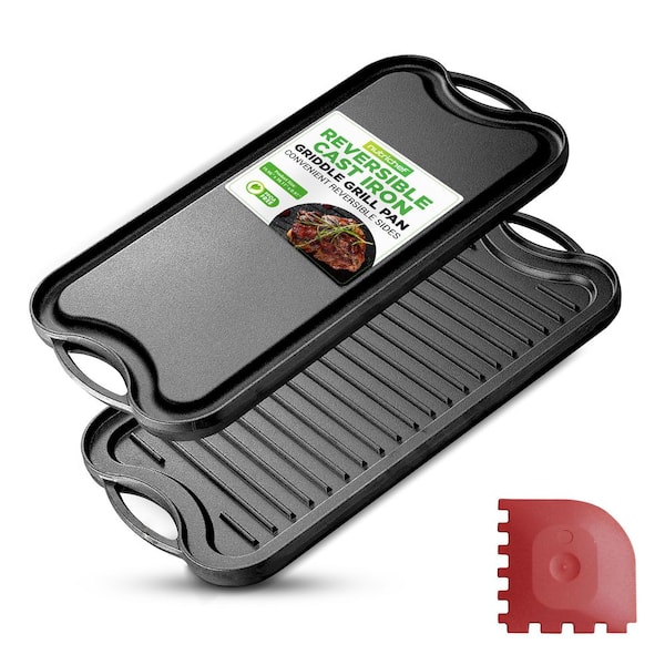 NutriChef Reversible Cast Iron Griddle - 480°F Heat Safe, Nonstick, Extra-Wide 19.96 x 10.11, PFOA/PFOS Free