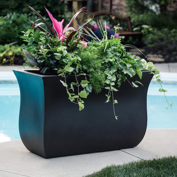 Valencia 36 in. x 16 in. x 22 in. Black Long Polyethylene Planter