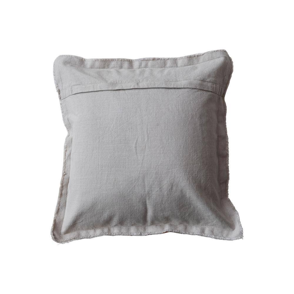 Tan and Brown Linen Striped Square Pillow with Fringe