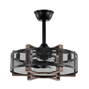 Heritage 18.9 in. 6-Light Indoor Black/Wood Industrial Ceiling Fan Metal Included Smart Remote Control Cage Enclosed