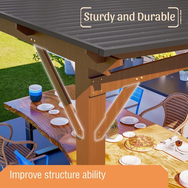 13 ft. x 10 ft. Wood Garden Gazebo with Metal Roof-Outdoor Patio