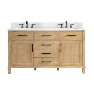Solana 60 in. W x 22 in. D x 34 in. H Double Sink Bath Vanity in Weathered Fir with Calacatta White Quartz Top