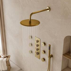 7-Spray 12 in. Wall Mount Dual Shower Head and Handheld Shower 2.5 GPM with 6-Jets in Brushed Gold (Valve Included)
