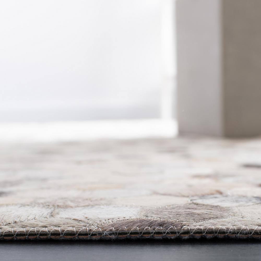 Handmade Ivory Geometric Cowhide Runner Rug 2'3" x 7'
