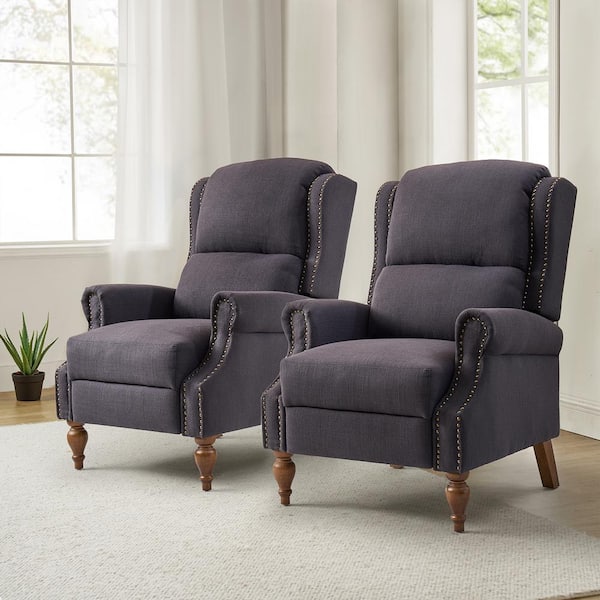 JAYDEN CREATION Sharon Charcoal Traditional Roll Arm Manual Recliner with Wingback for Living Room Set of 2