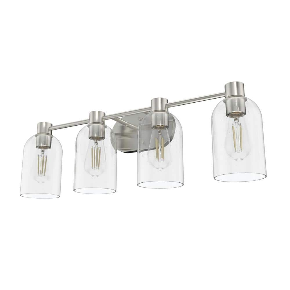 Hunter Lochemeade 28.5 in. 4 Light Brushed Nickel Vanity Light with Clear Seeded Glass Shades Bathroom Light